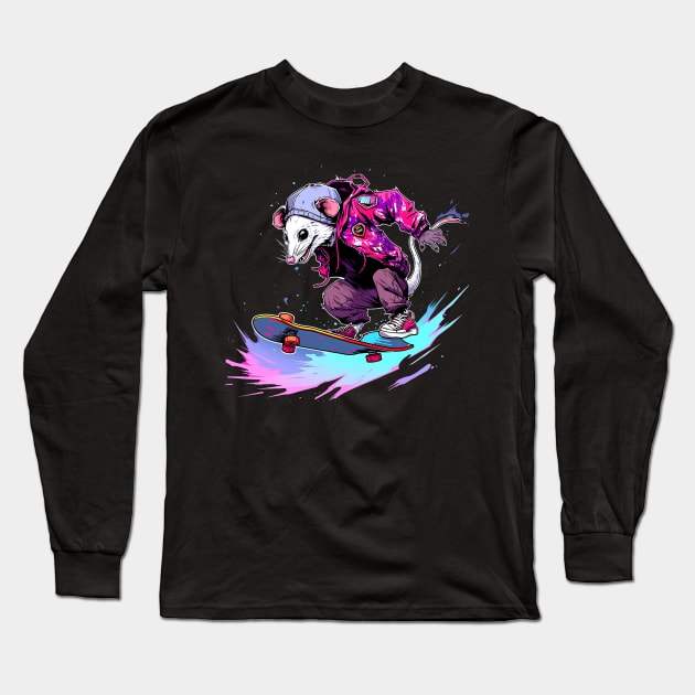 Opossum skater Long Sleeve T-Shirt by skatermoment